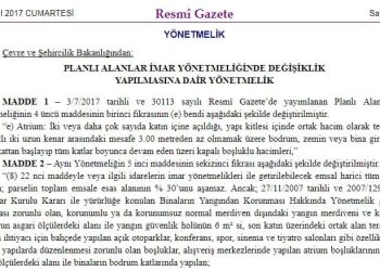Planlı Alanlar İmar Yönetmeliğinde Değişiklik Yapılmasına Dair Yönetmelik Yayınlandı