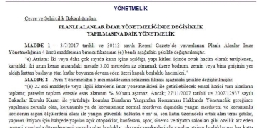 Planlı Alanlar İmar Yönetmeliğinde Değişiklik Yapılmasına Dair Yönetmelik Yayınlandı
