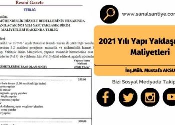 2021 Yılı Yapı Yaklaşık Birim Maliyetleri